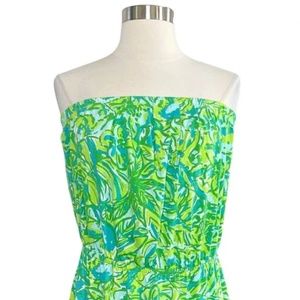 Lilly Pulitzer Fresh Citrus Green Parrot Strapless Cotton Dress Large